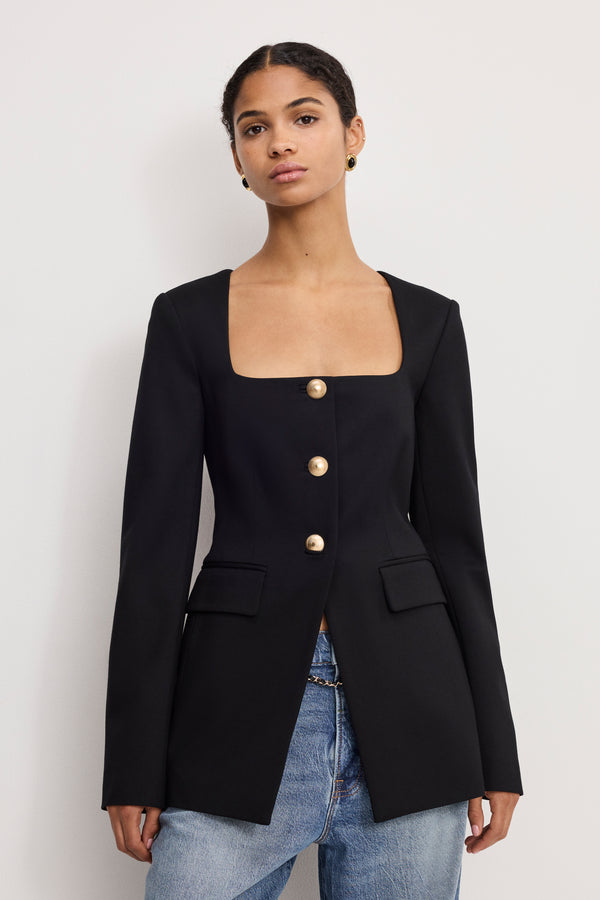 SOFT STRETCH PONTE SCULPTED BLAZER | BLACK001
