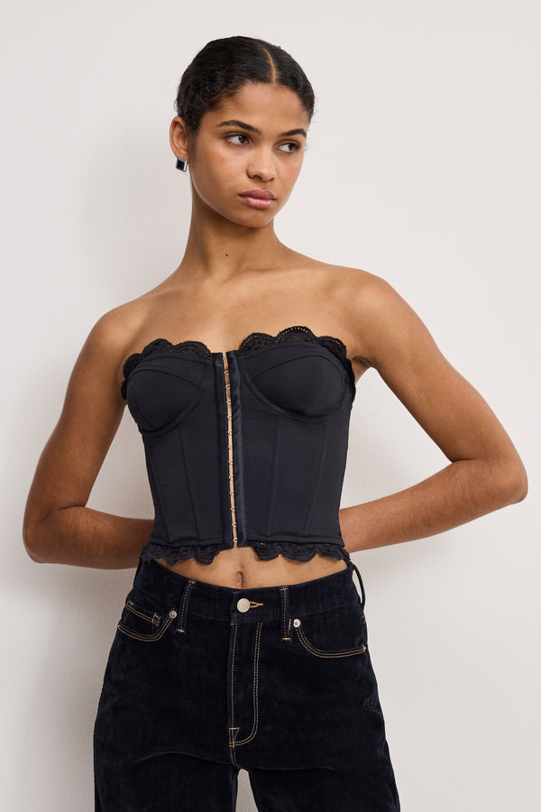 MATTE JERSEY LACE TRIM BUSTIER | BLACK001