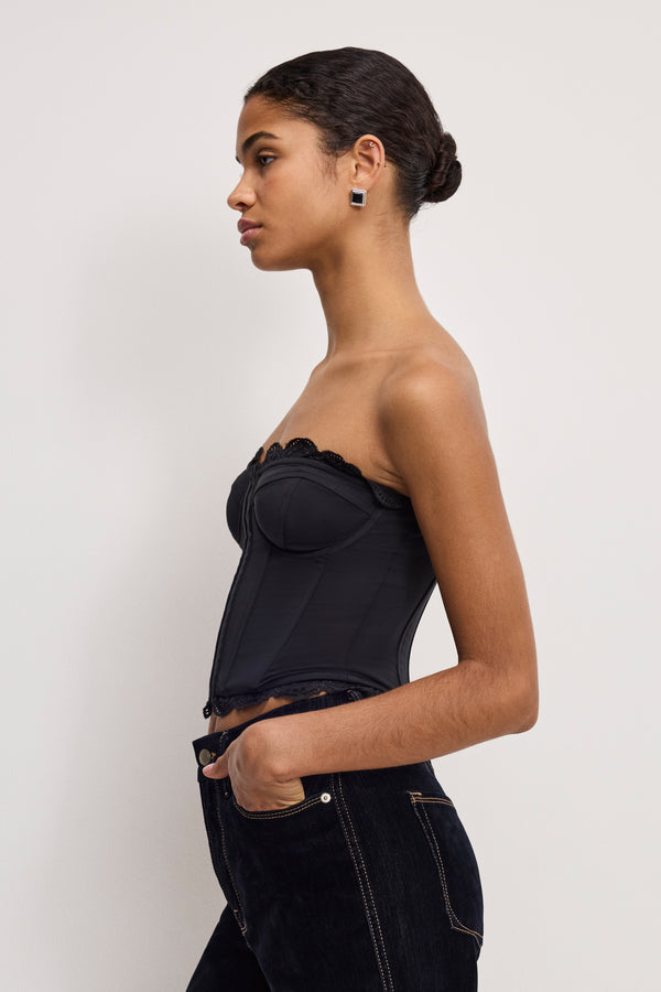 MATTE JERSEY LACE TRIM BUSTIER | BLACK001