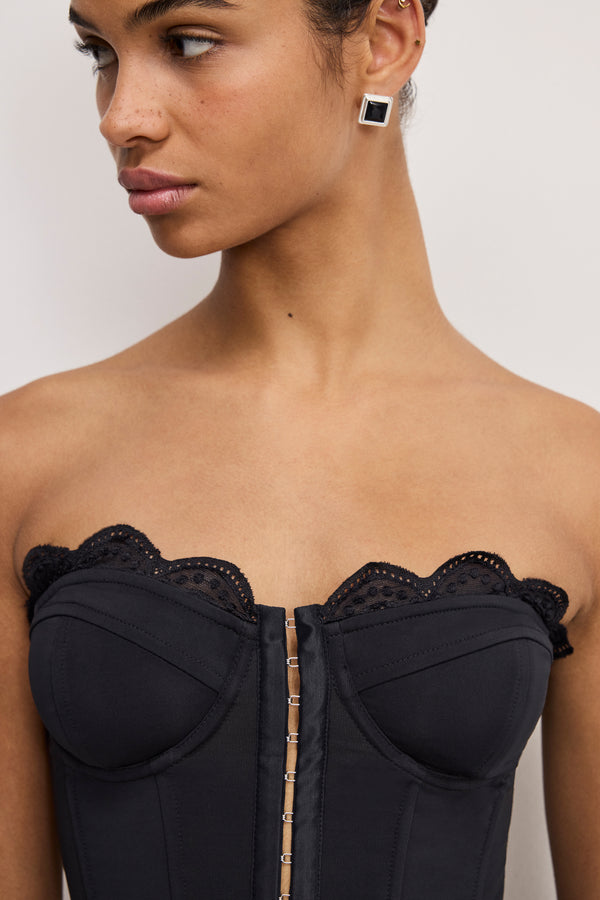 MATTE JERSEY LACE TRIM BUSTIER | BLACK001