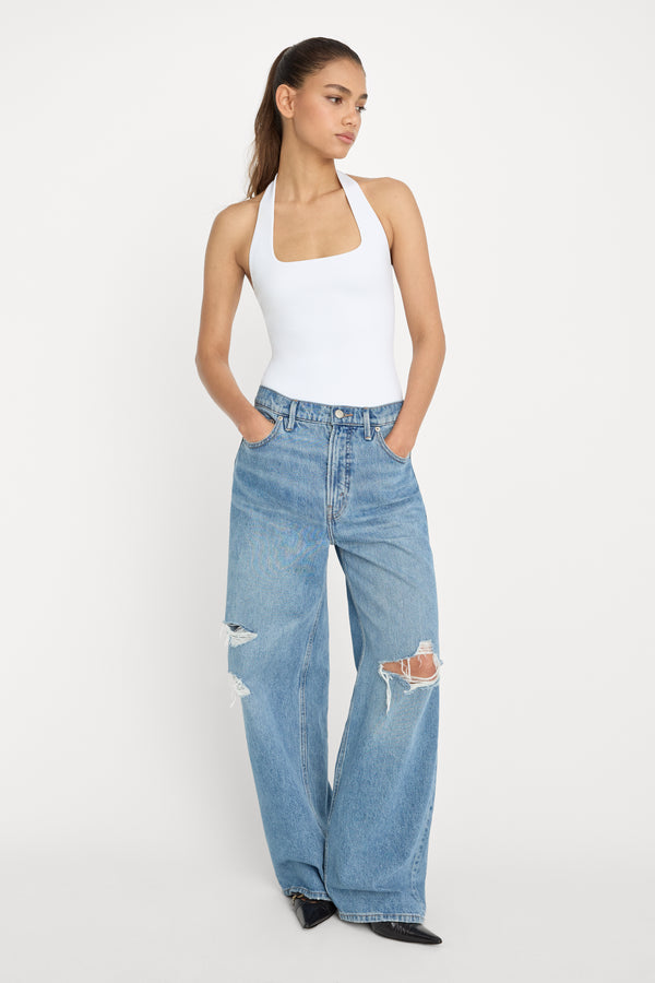 SCULPTING HALTER SQUARE NECK BODYSUIT | WHITE001
