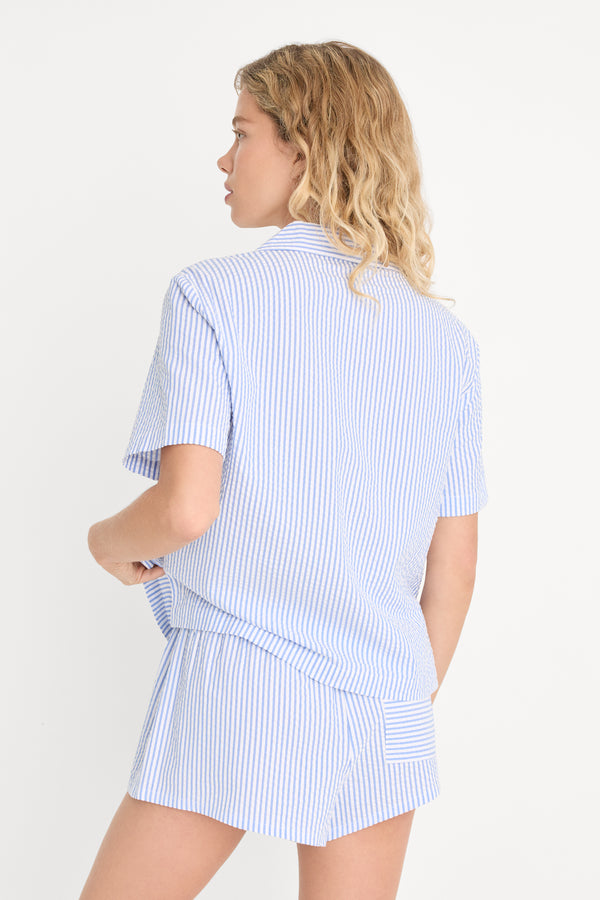 THE SEERSUCKER CAMP SHIRT | BLUE STRIPE