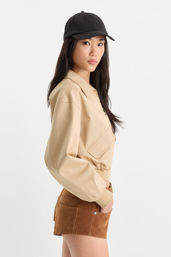THE TWILL CROPPED BOMBER JACKET | DUNE MIST