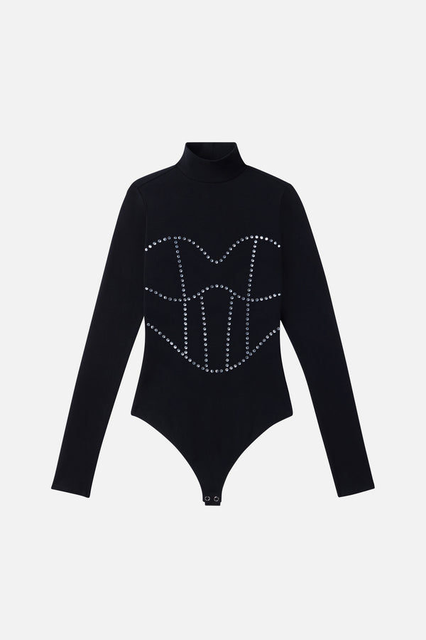 DOLLY CRYSTAL CORSET BODYSUIT | BLACK001