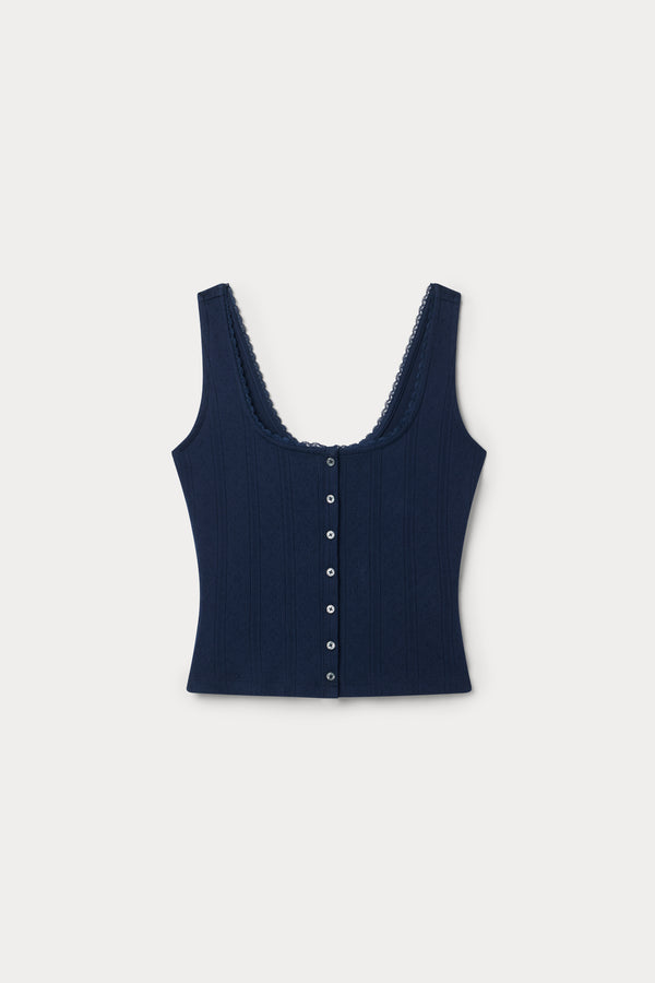 THE POINTELLE BUTTON DOWN TANK | HORIZON INK | FLAT