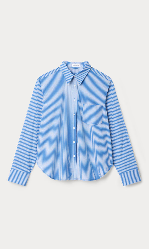POPLIN CLASSIC BOXY SHIRT | BLUE & WHITE STRIPE