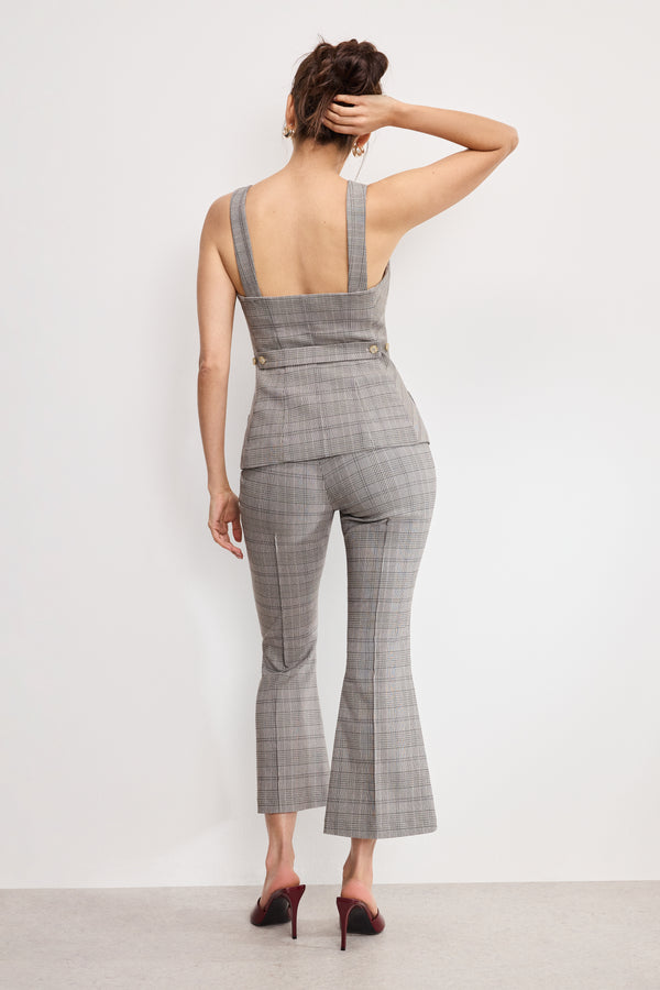 PLAID PULL ON KICK FLARE PANTS | GLEN PLAID001