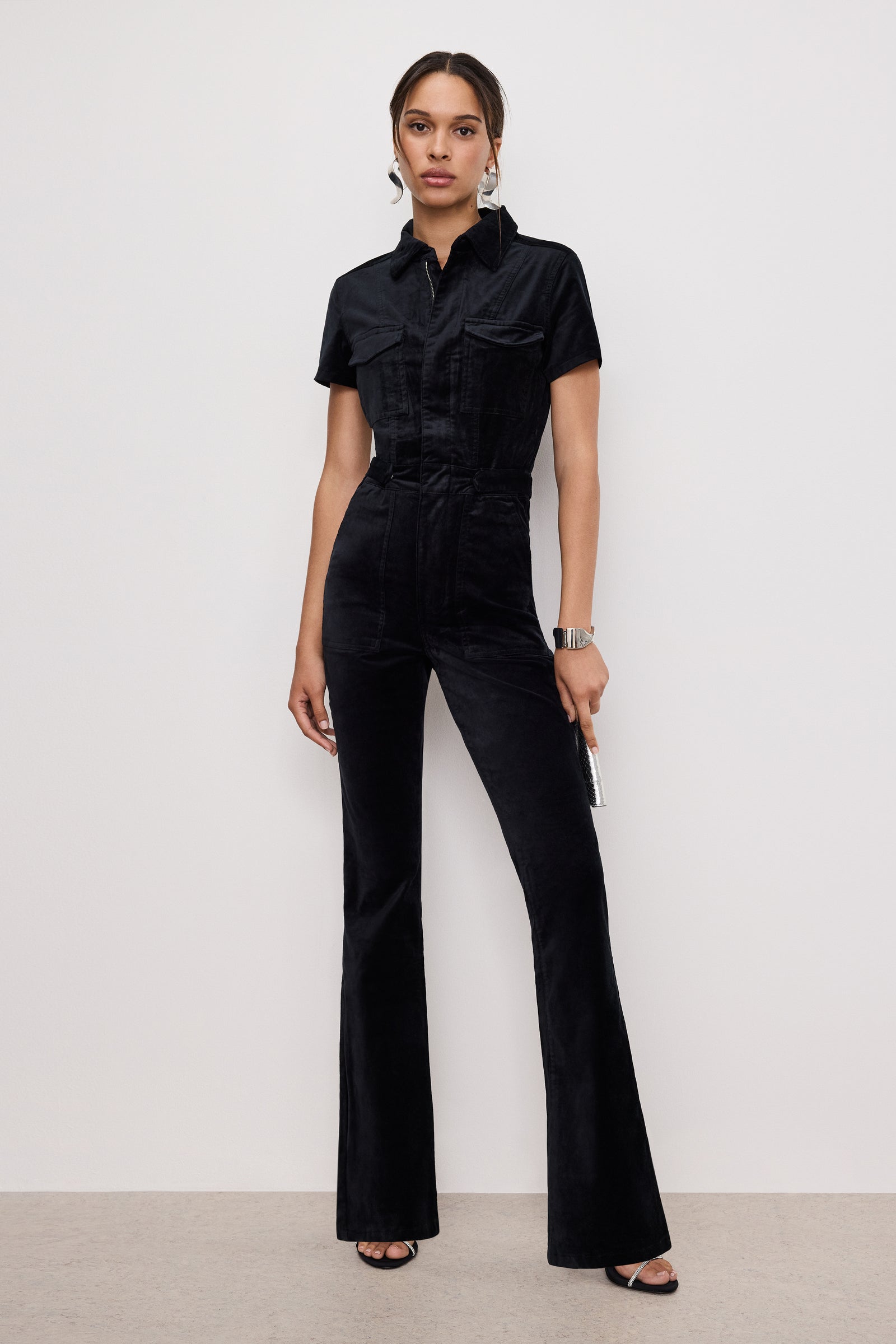 FIT FOR SUCCESS VELVET BOOTCUT JUMPSUIT | BLACK001