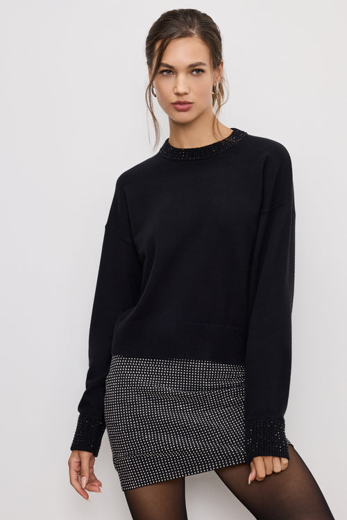 CRYSTAL CREWNECK SWEATER | BLACK001