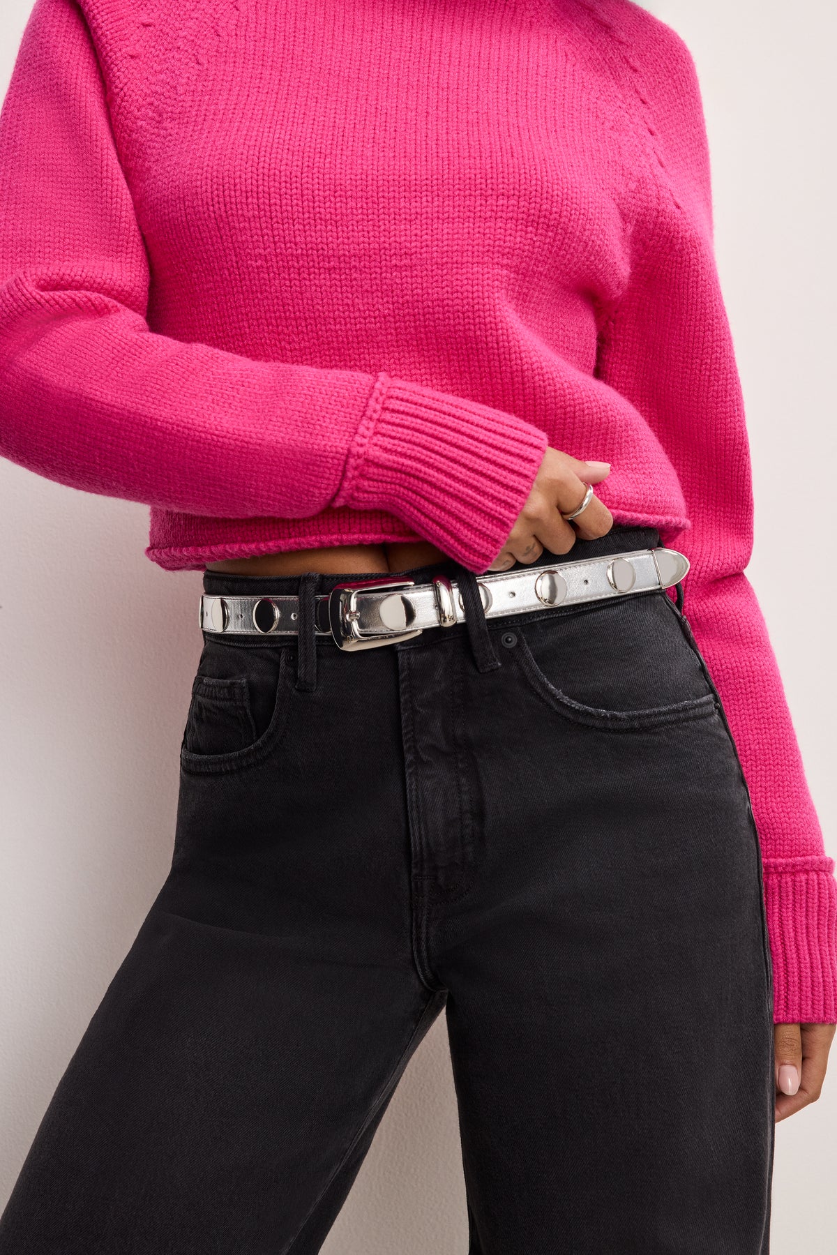 CLASSIC STUDDED SILVER BELT | CHROME004