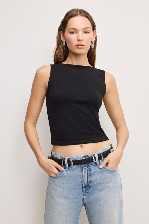 SUPER STRETCH BOATNECK TANK | BLACK001