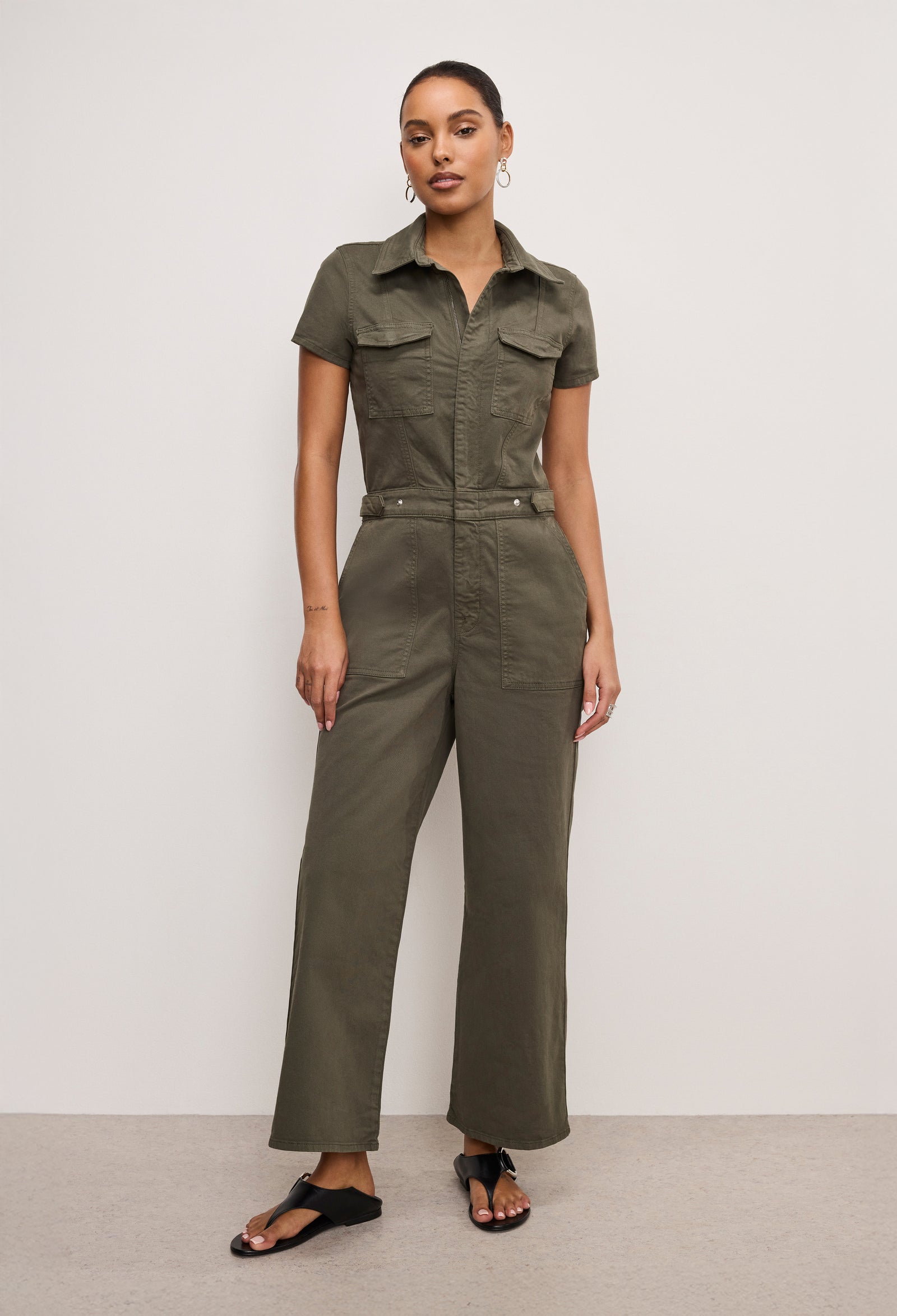 FIT FOR SUCCESS TWILL PALAZZO CROPPED JUMPSUIT | FATIGUE001