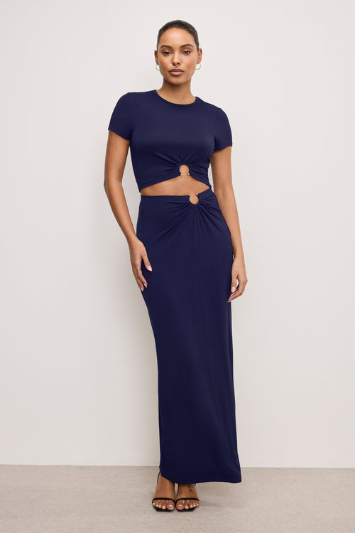 STRETCH JERSEY MAXI SKIRT | HORIZON INK