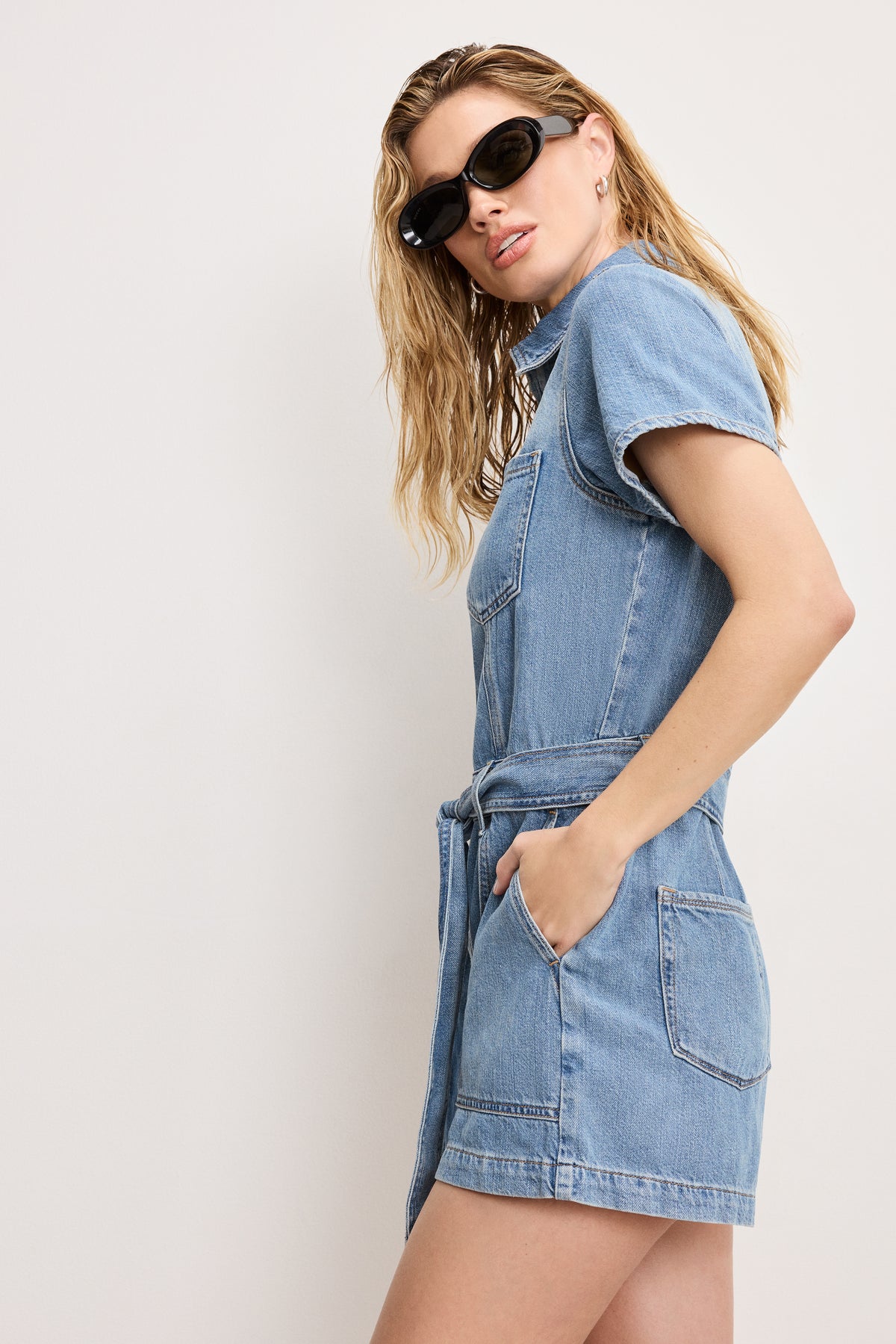 FIT FOR SUCCESS LITE LINEN DENIM SHORTS JUMPSUIT | INDIGO786
