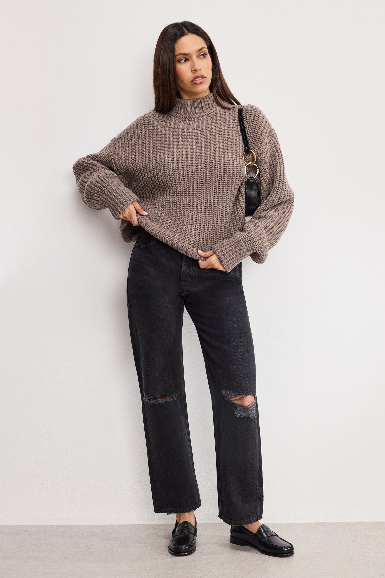 CHUNKY KNIT MOCK NECK SWEATER | SMOKE