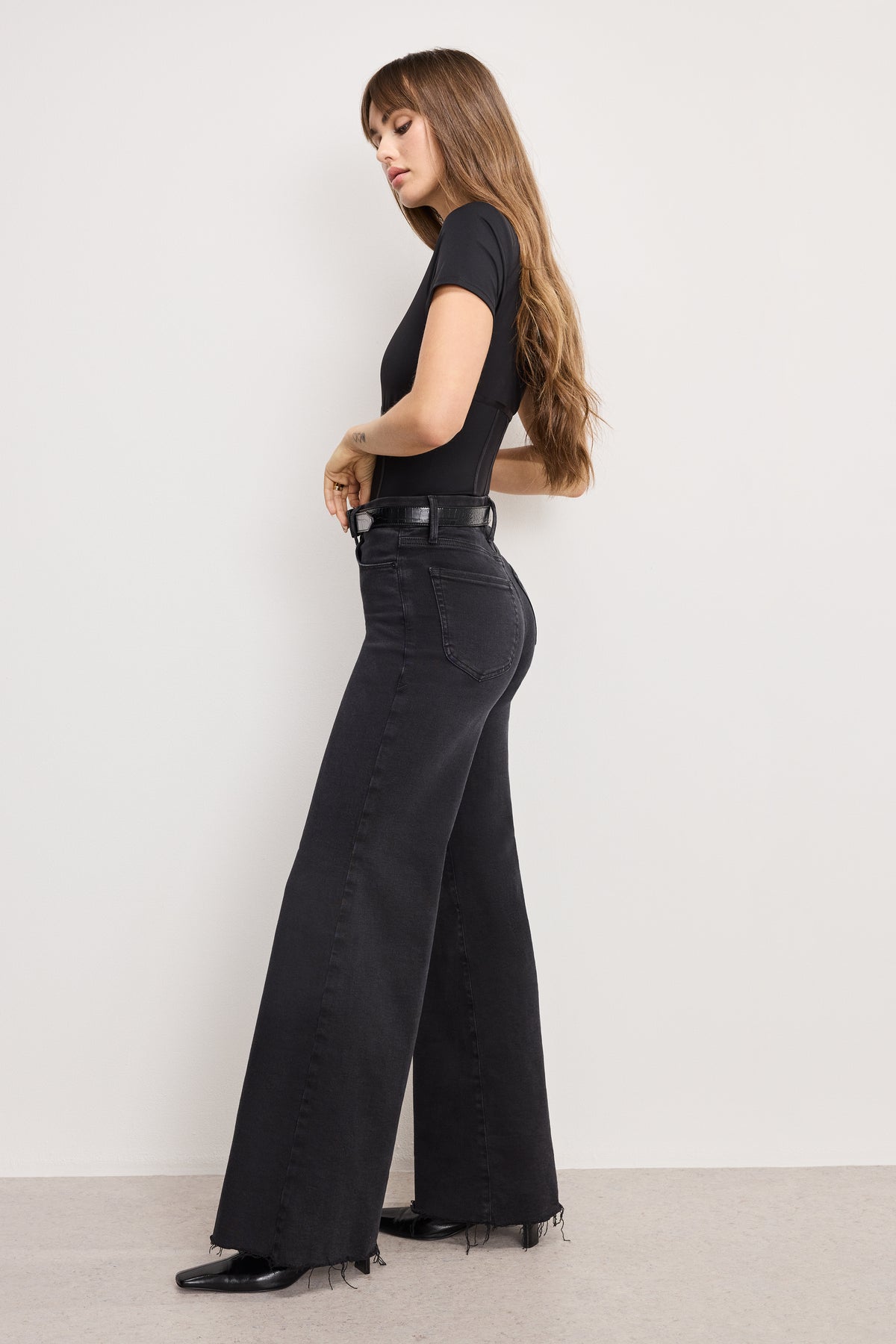 SOFT TECH GOOD WAIST PALAZZO JEANS | BLACK391