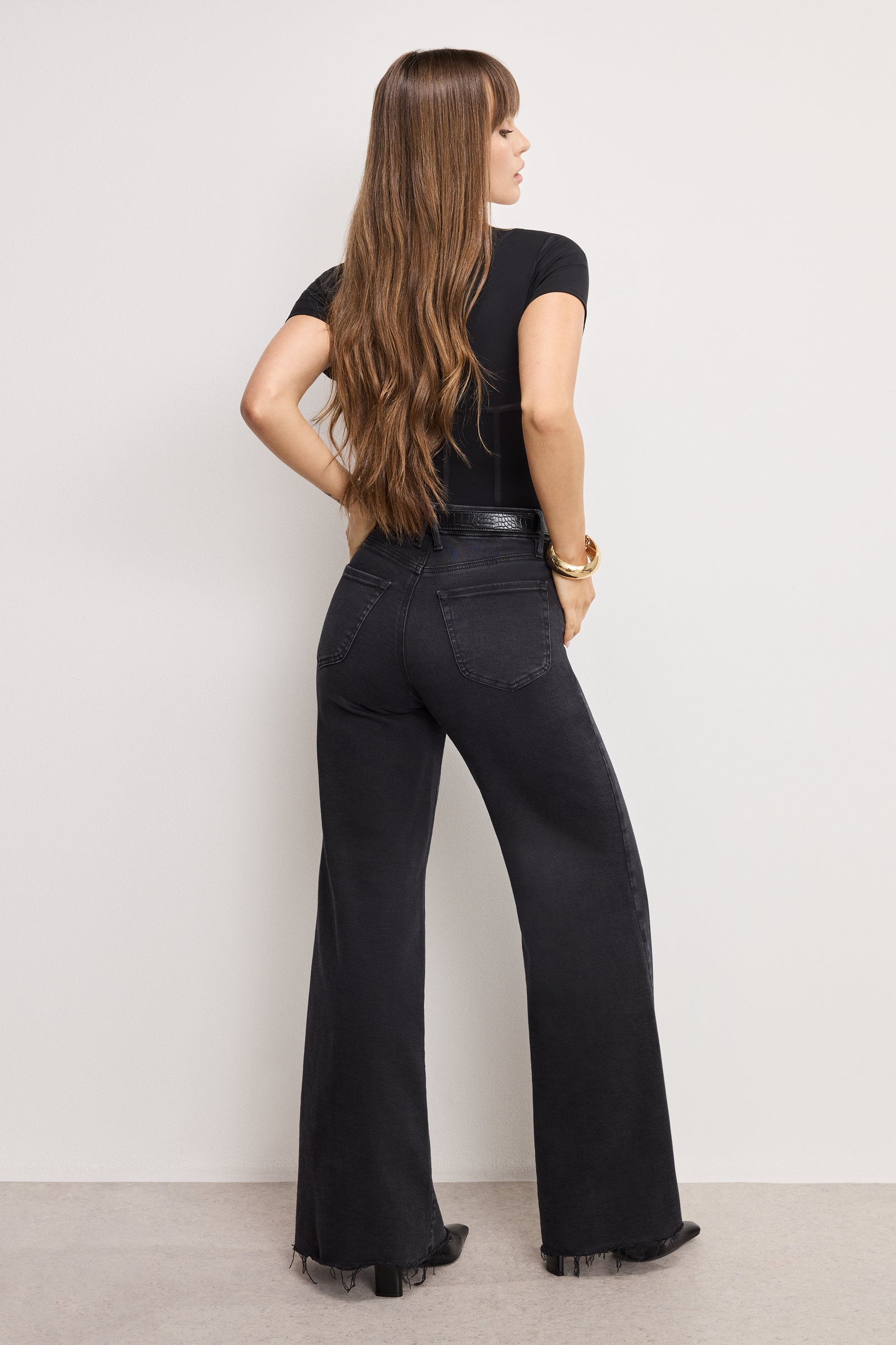SOFT TECH GOOD WAIST PALAZZO JEANS | BLACK391