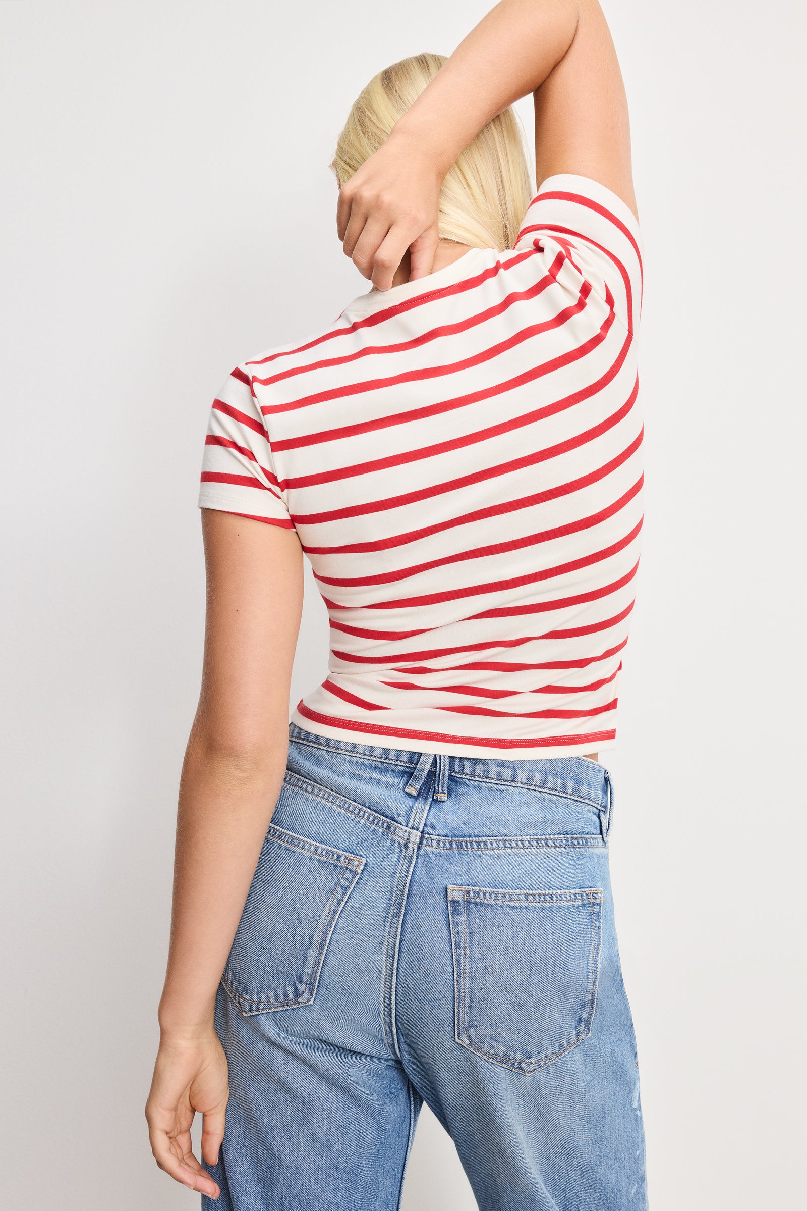 SUPER STRETCH BABY TEE | ECRU &amp; CHILI WIDE STRIPE