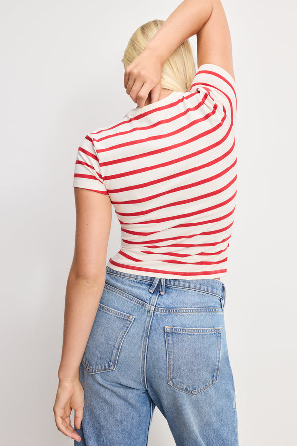 SUPER STRETCH BABY TEE | ECRU &amp; CHILI WIDE STRIPE