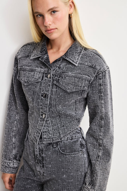 DOLLY CRYSTAL DENIM JACKET | BLACK415