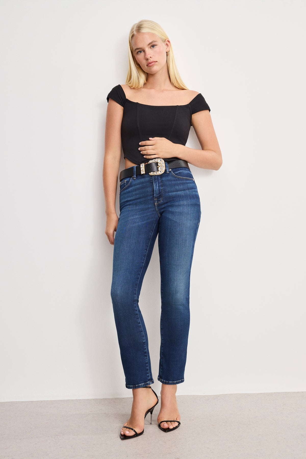 DOLLY CLASSIC CRYSTAL LEATHER BELT | BLACK001