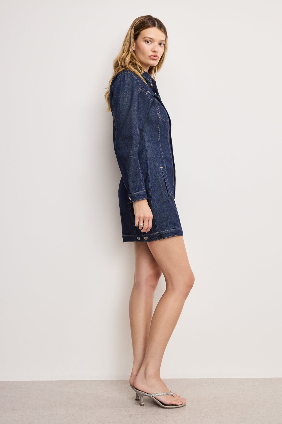 BARREL LONG SLEEVE MINI DRESS | INDIGO982