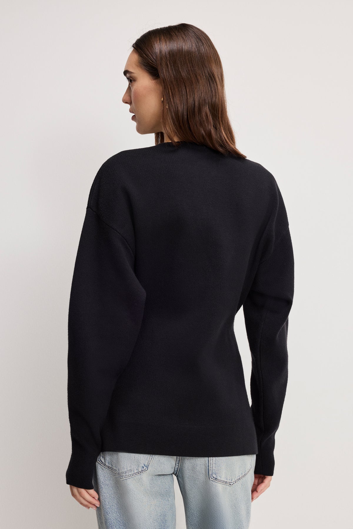 EXAGGERATED SLEEVE CARDIGAN SWEATER | BLACK001