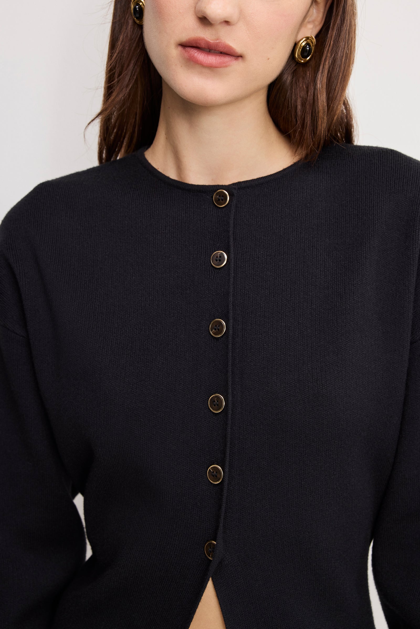 EXAGGERATED SLEEVE CARDIGAN SWEATER | BLACK001