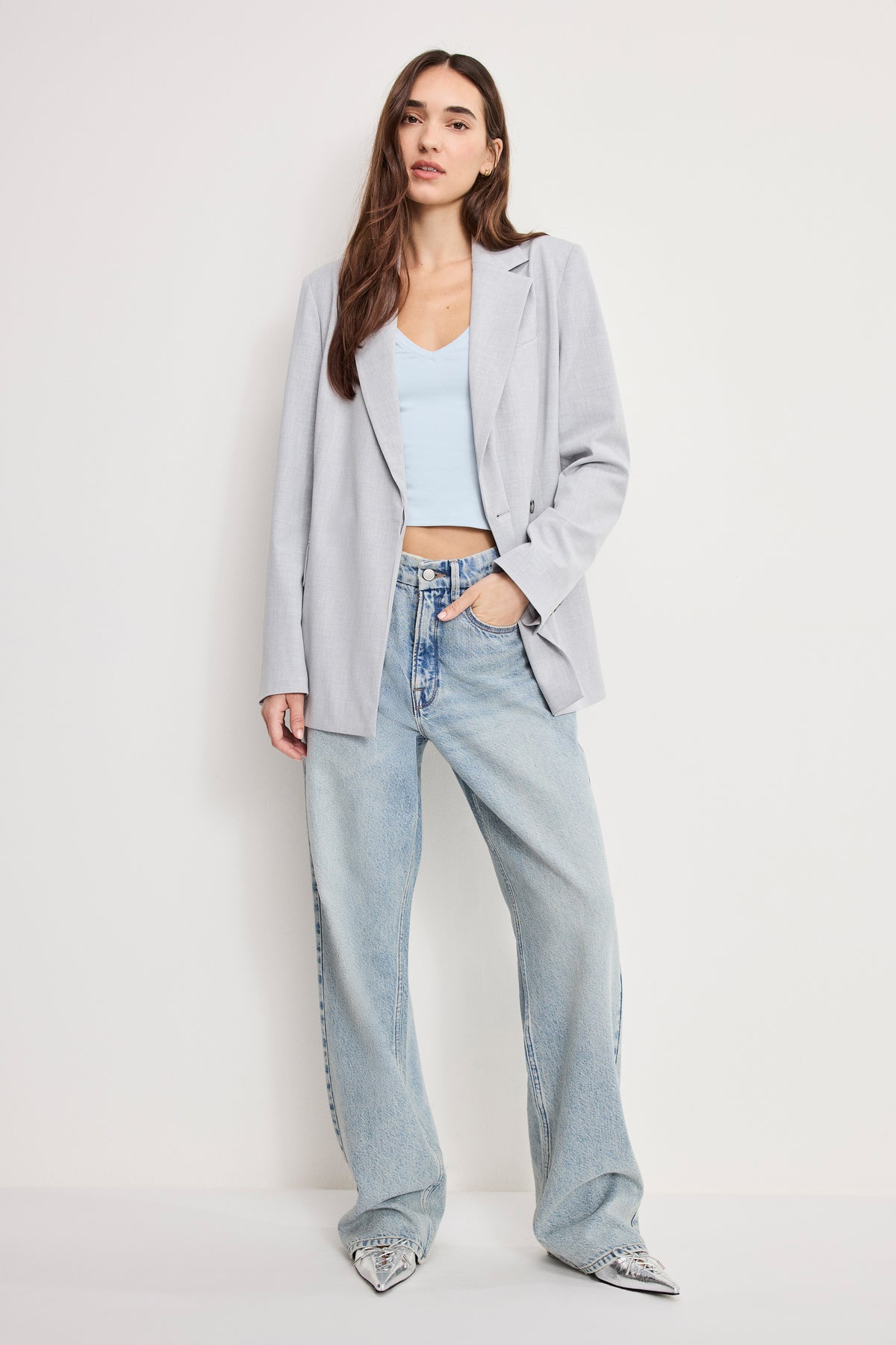ESSENTIAL SUITING BELTED BLAZER | CROSSHATCH GREY