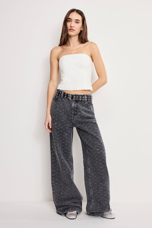 ESSENTIAL SUITING STRAPLESS TOP | CHESTNUT PIN STRIPE