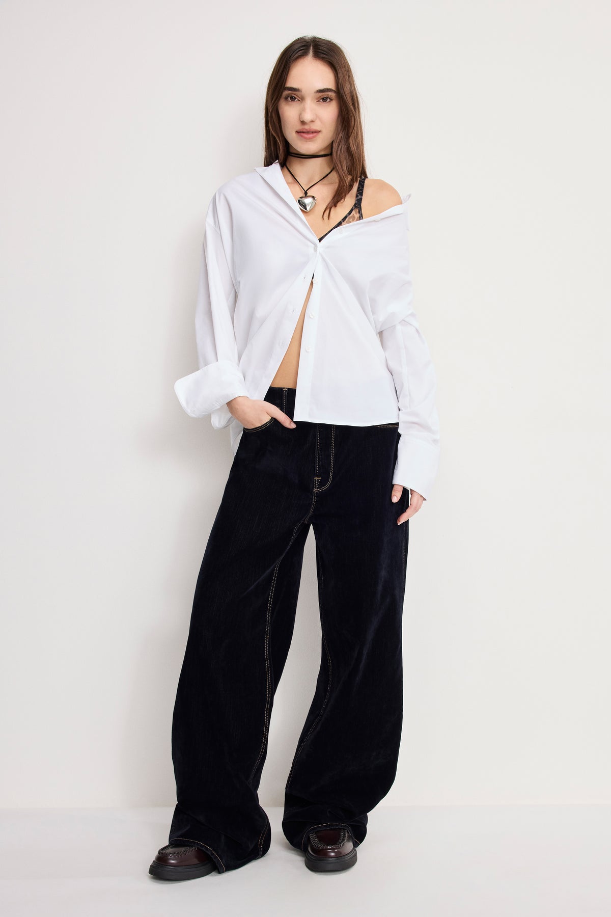 POPLIN OVERSIZED SHIRT W BUTTON ADJUSTABLE WAIST | WHITE001