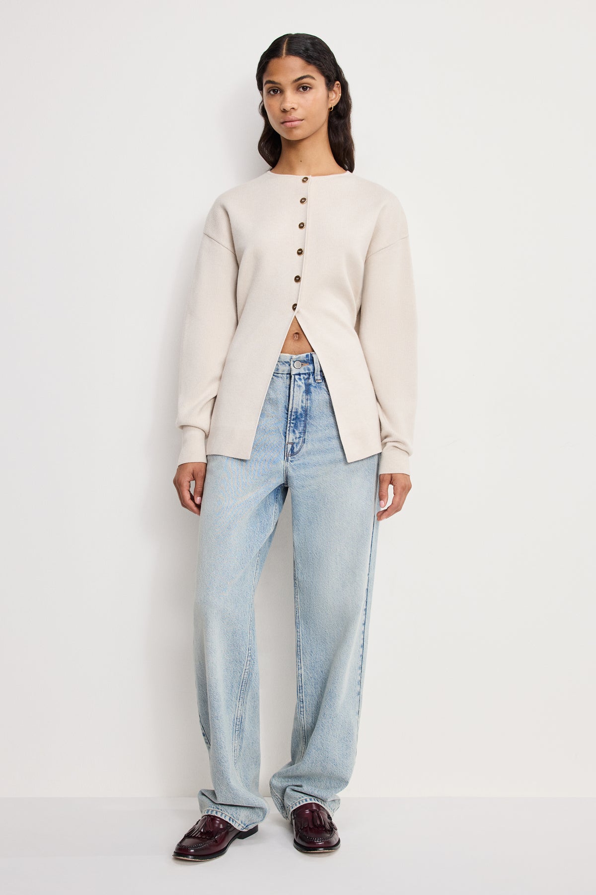EXAGGERATED SLEEVE CARDIGAN SWEATER | LIGHT TAUPE
