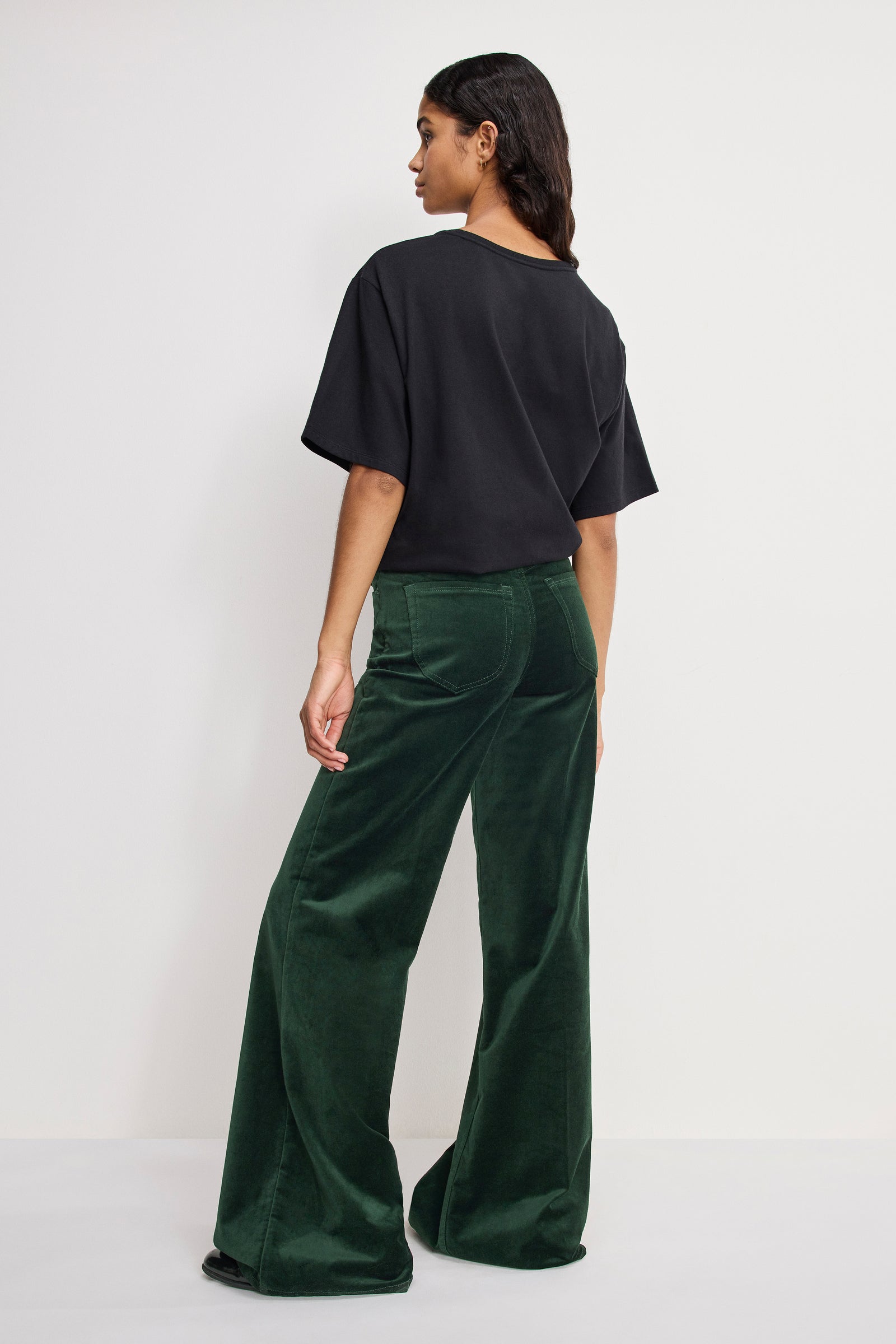 VELVET GOOD WAIST PALAZZO  PANTS | PINE GREEN003