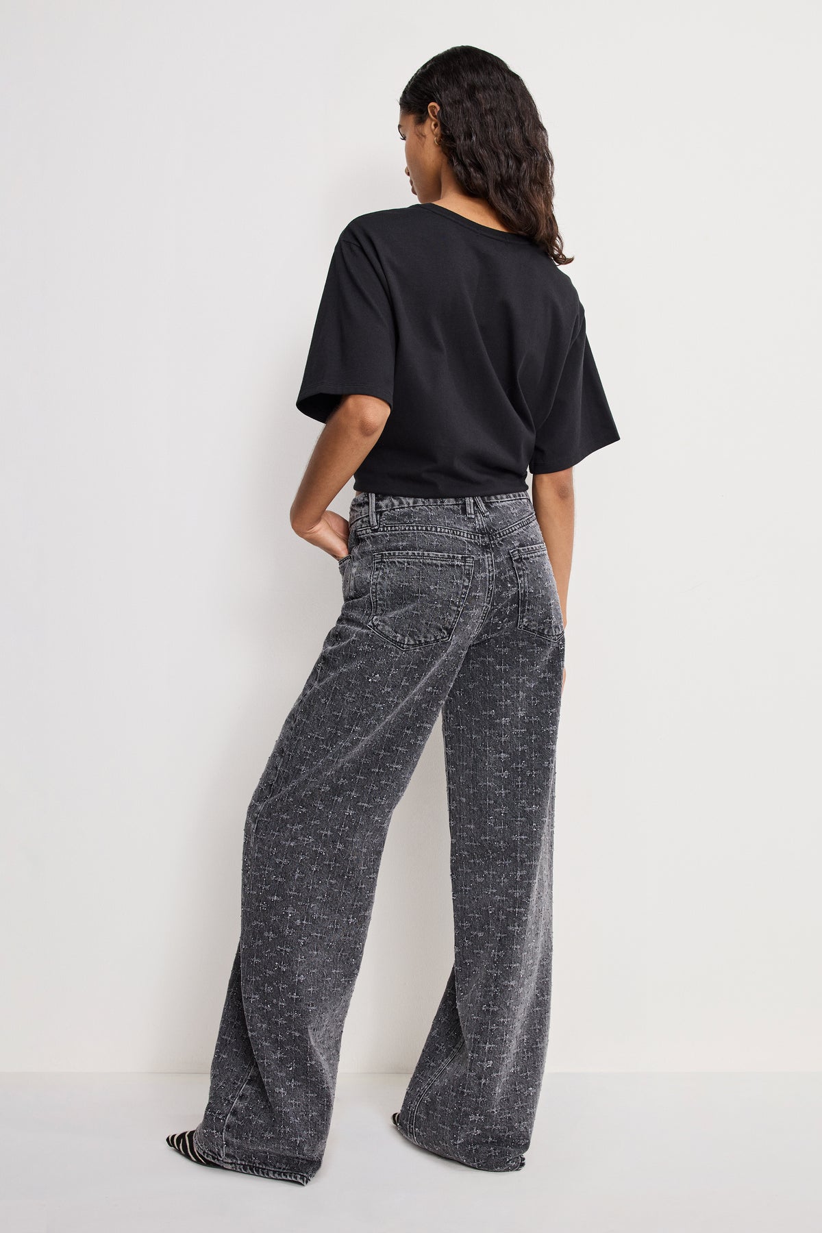 GOOD SKATE WIDE CRYSTAL JEANS | BLACK415