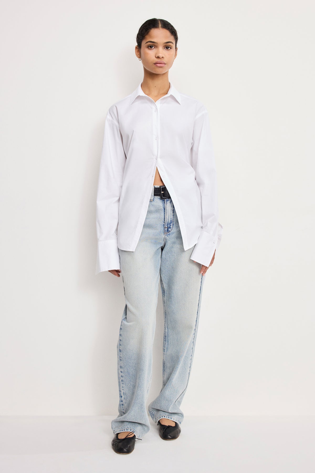 POPLIN TIE BACK SHIRT | WHITE001