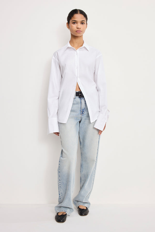 POPLIN TIE BACK SHIRT | WHITE001