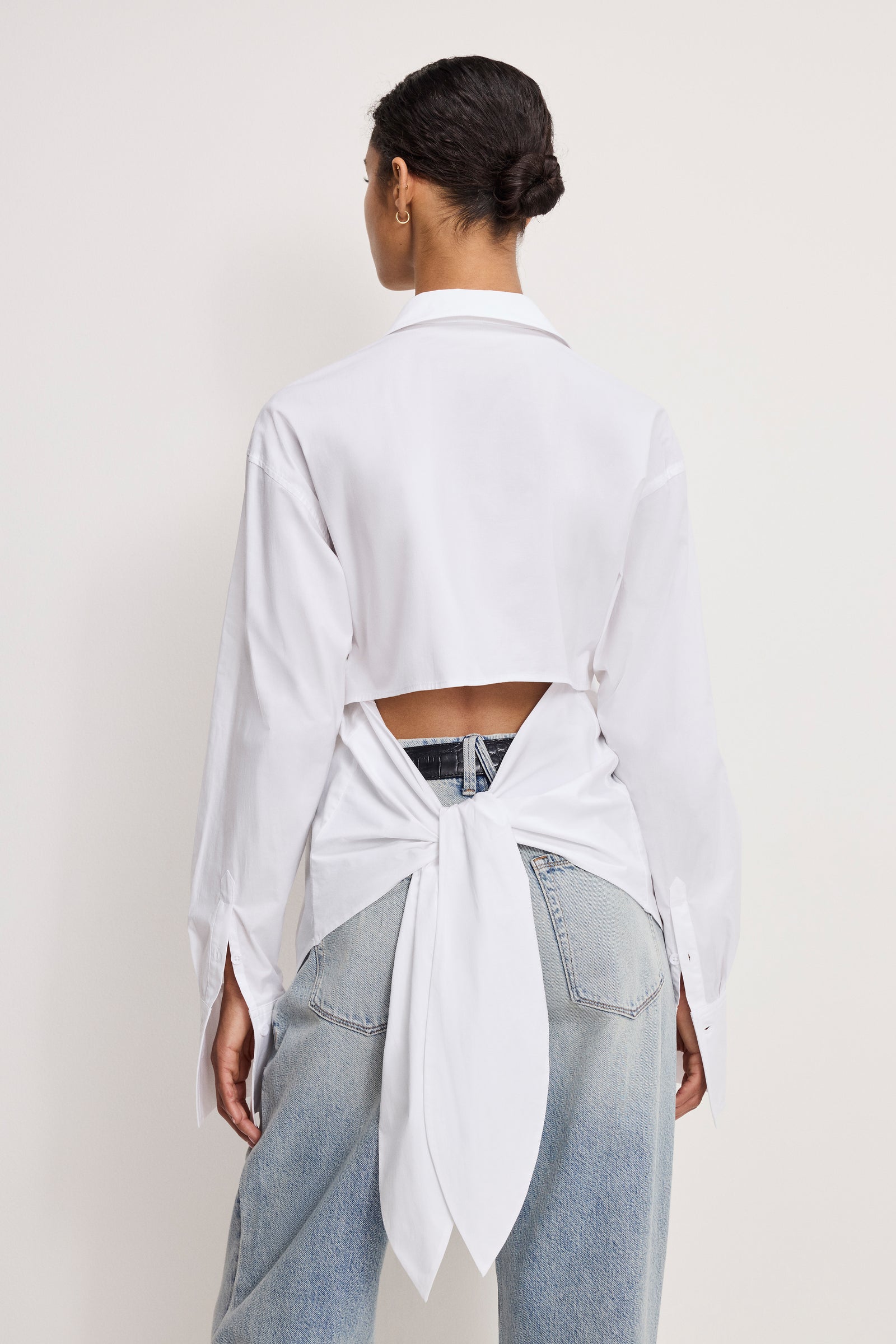 POPLIN TIE BACK SHIRT | WHITE001