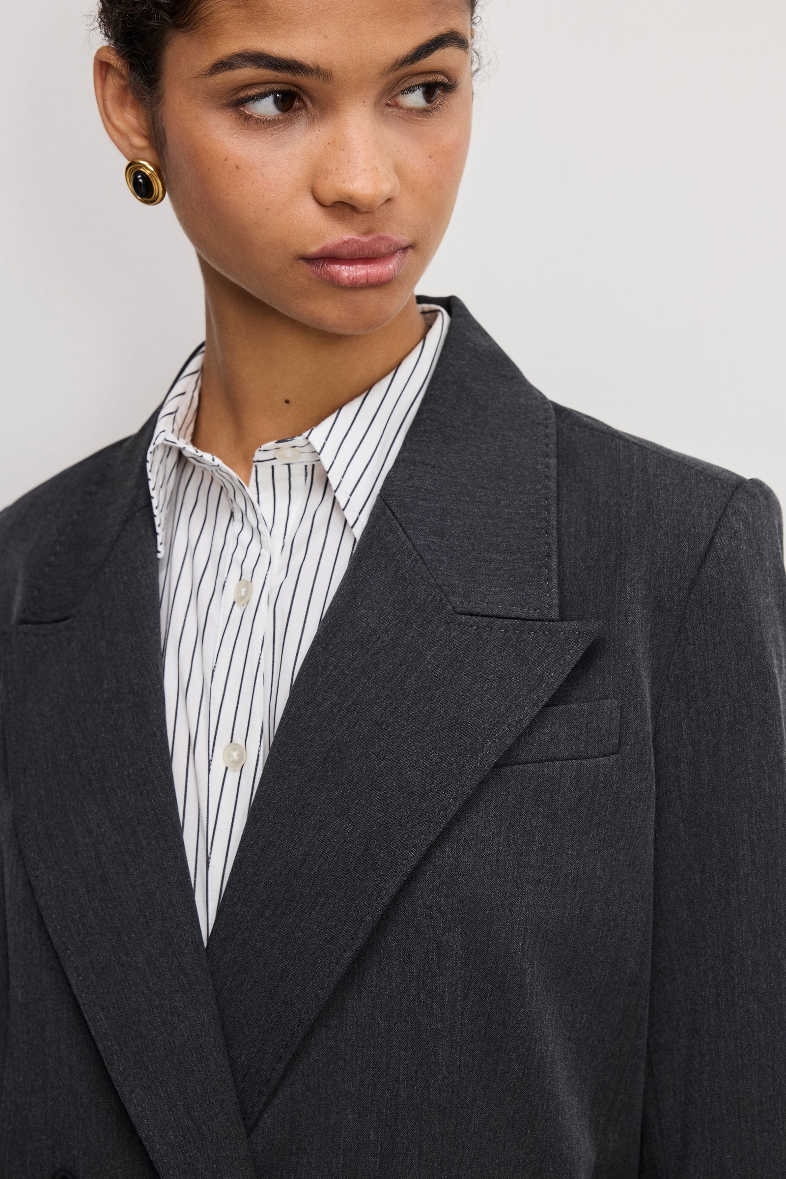 ESSENTIAL SUITING OVERSIZED DOUBLE BREASTED BLAZER | DARK HEATHER GRAY