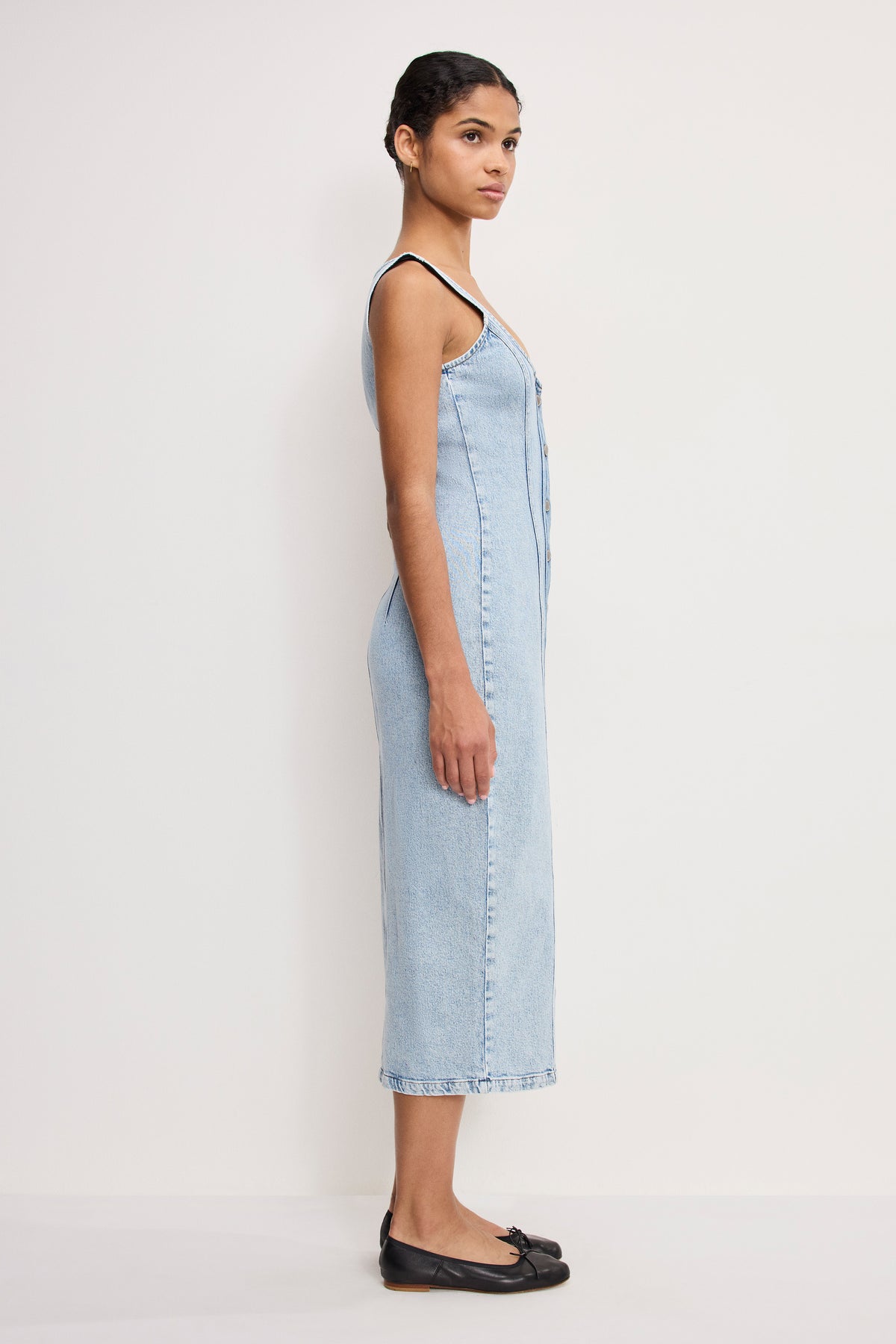 BUTTON FRONT MIDI DRESS | INDIGO911