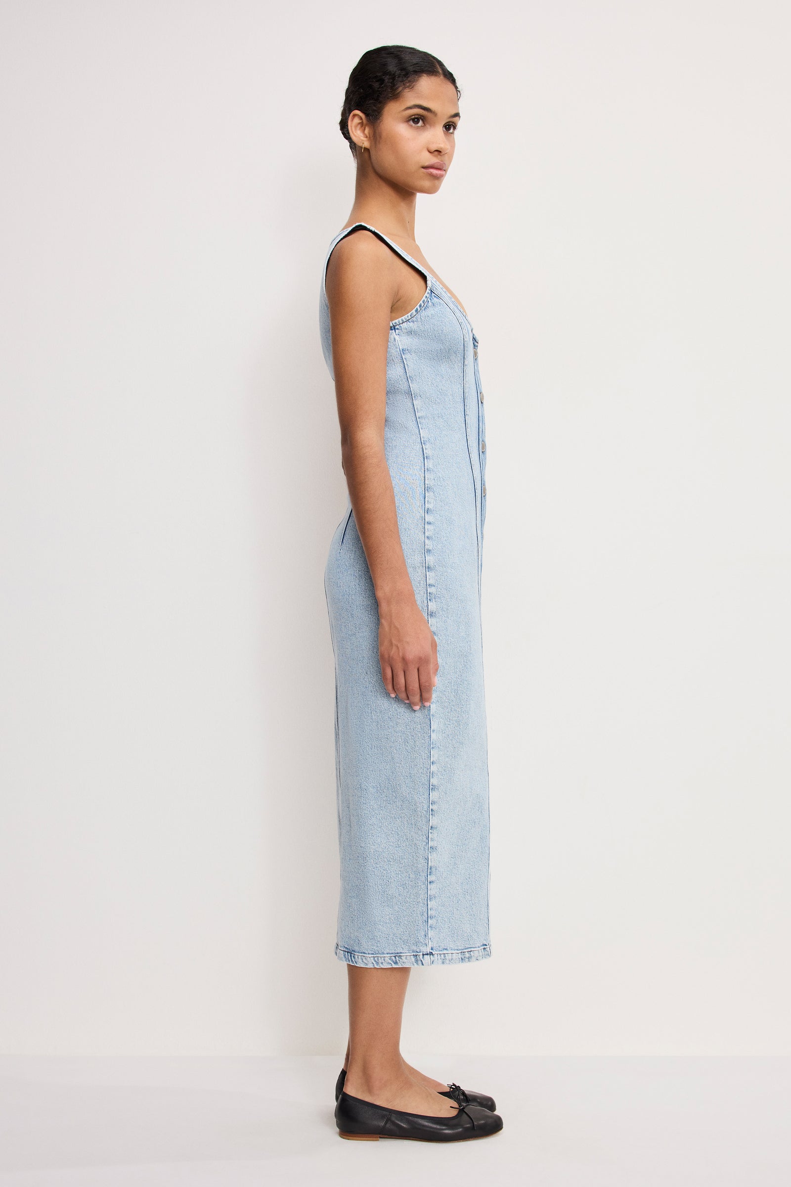 BUTTON FRONT MIDI DRESS | INDIGO911