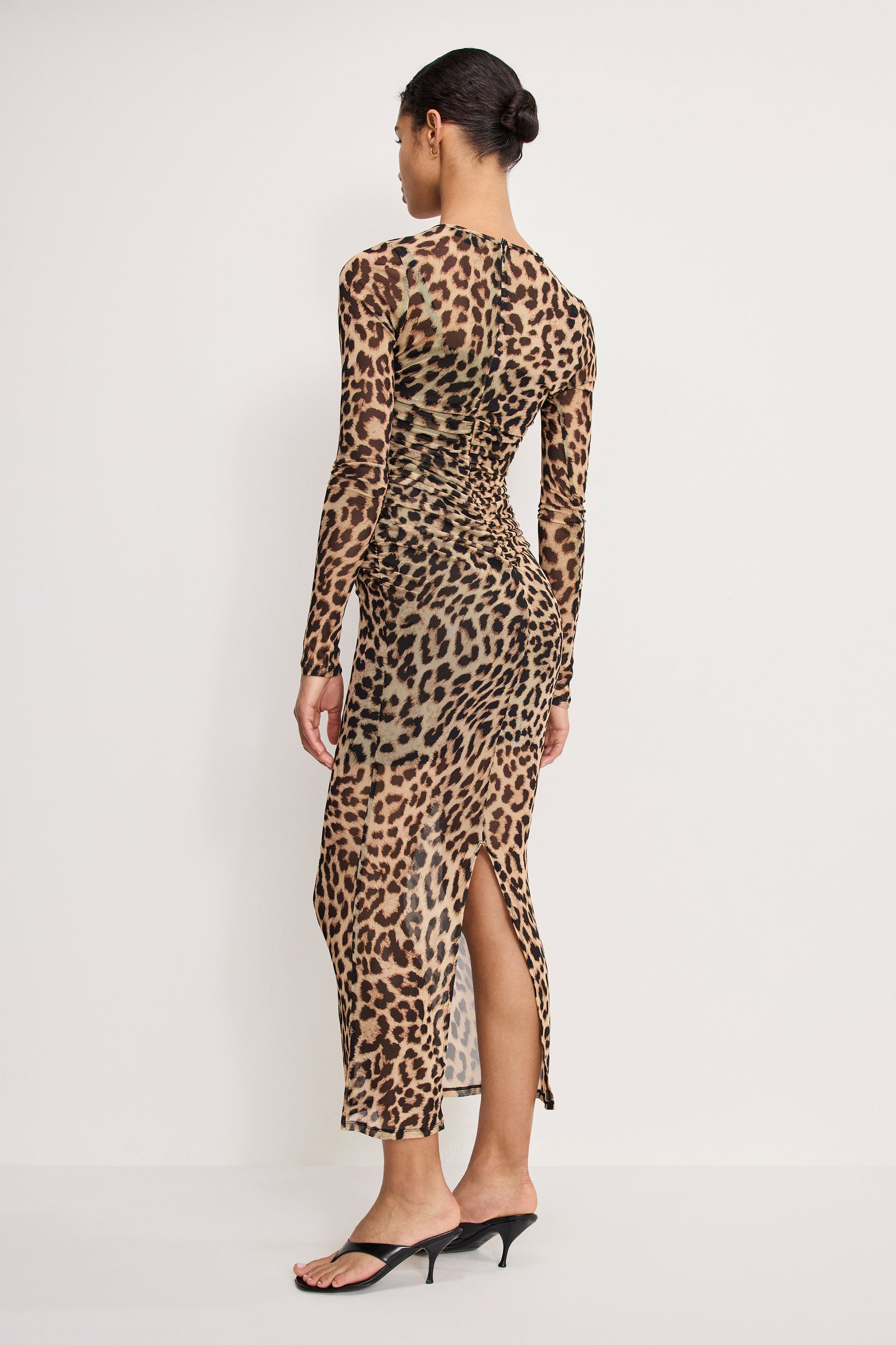 MESH RUCHED MAXI DRESS | LUCKY LEOPARD001