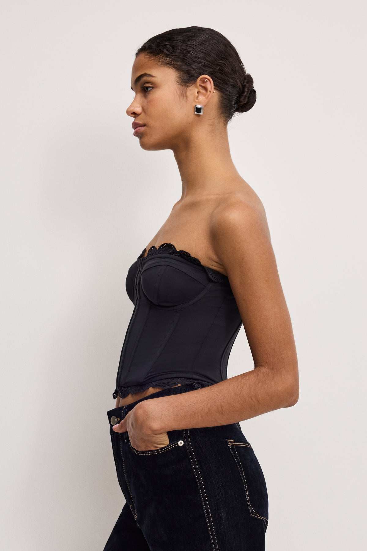 MATTE JERSEY LACE TRIM  BUSTIER | BLACK001