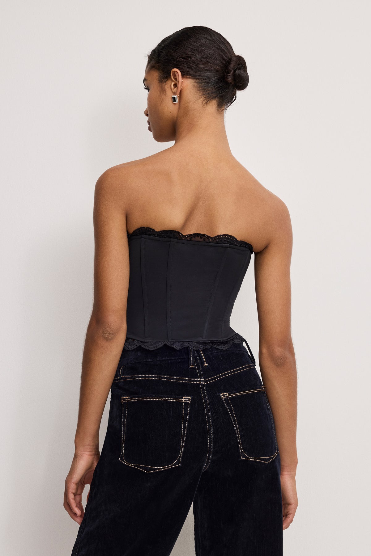 MATTE JERSEY LACE TRIM  BUSTIER | BLACK001