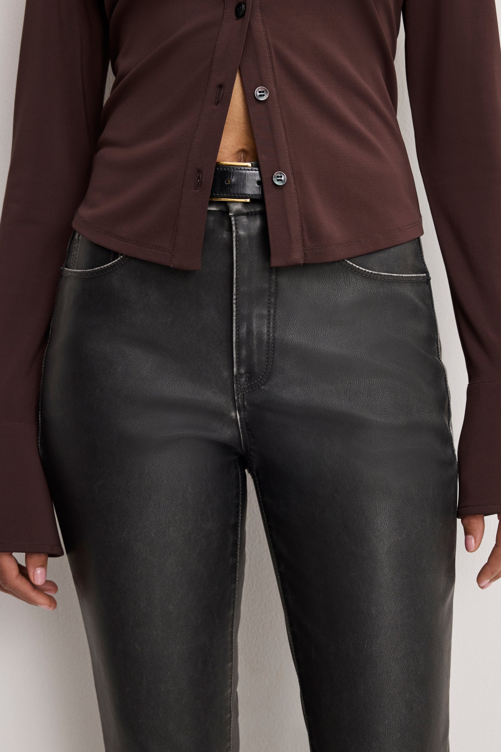 GOOD CLASSIC BOOTCUT FAUX LEATHER PANTS | BLACK001