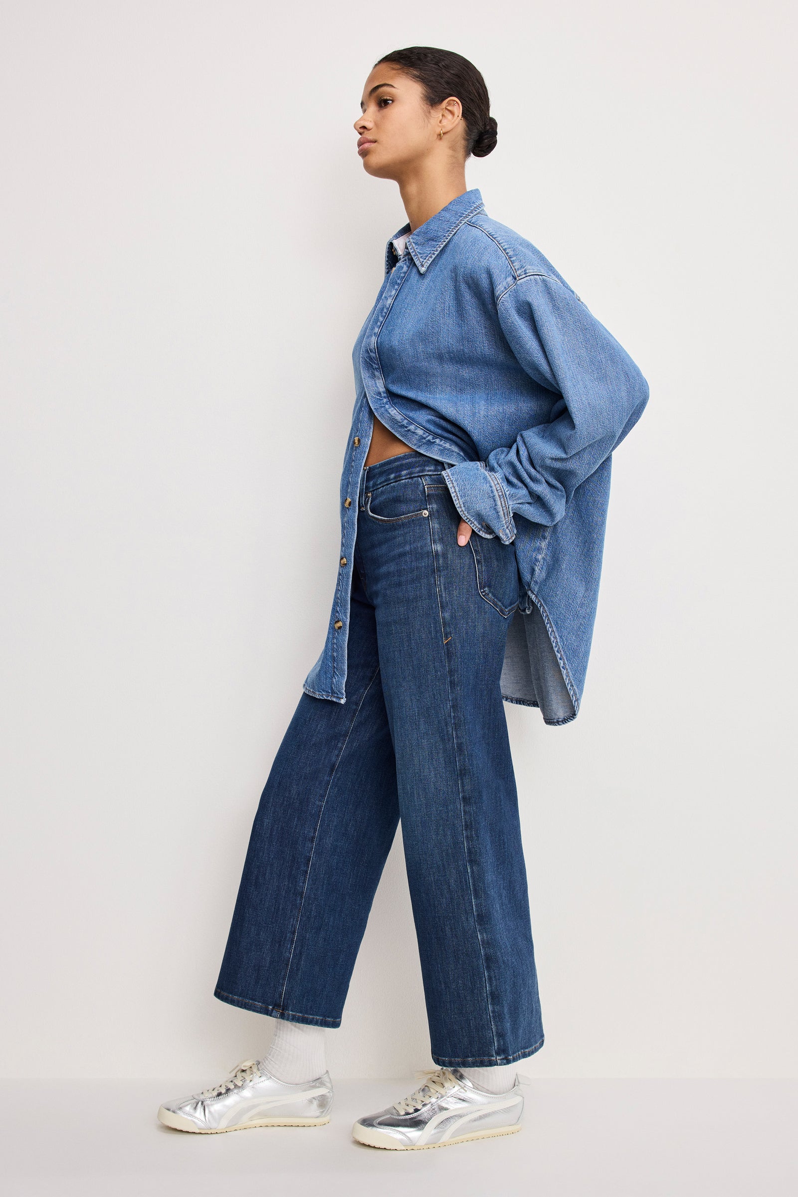 SOFT TECH GOOD WAIST PALAZZO CROPPED JEANS | INDIGO977