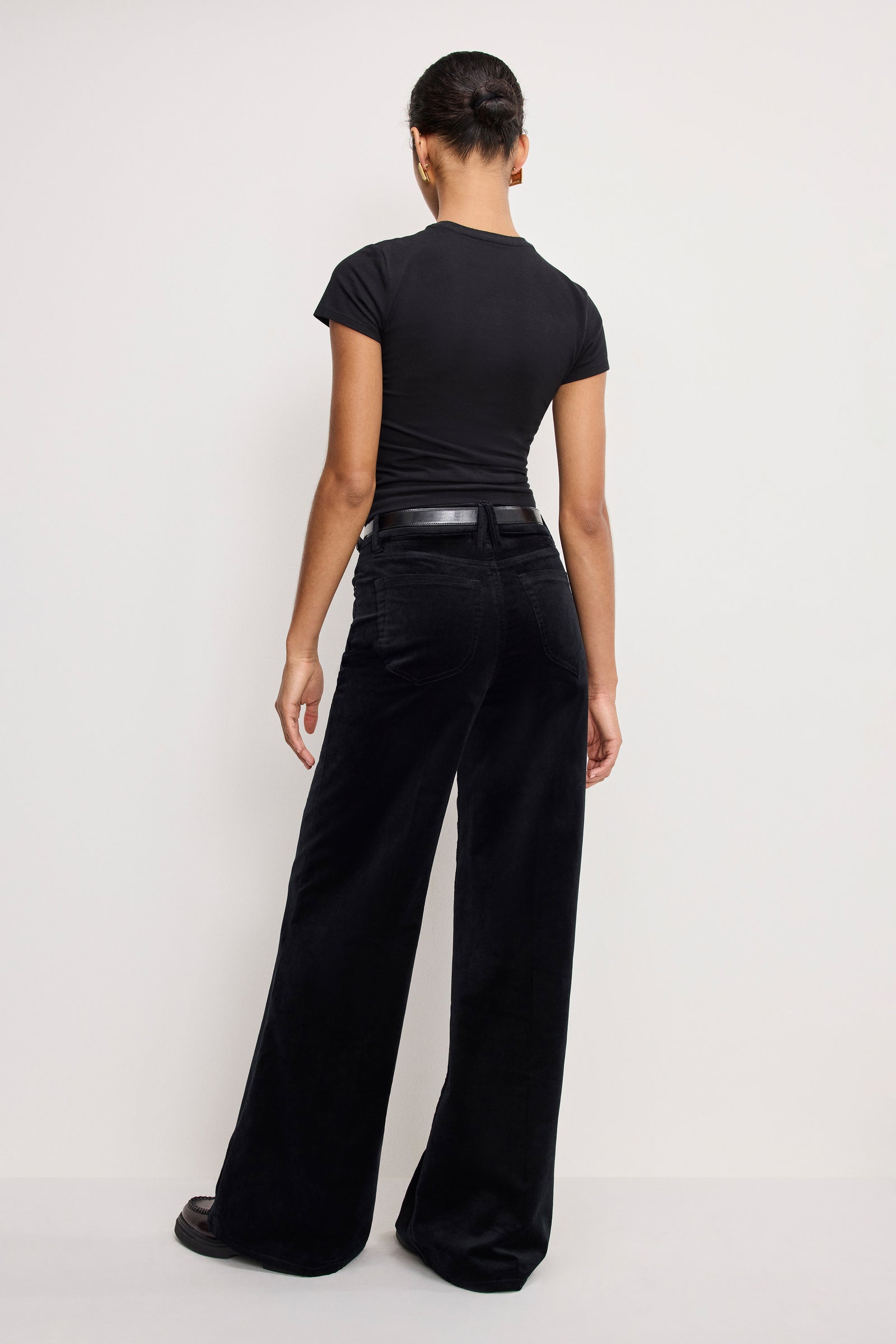 VELVET GOOD WAIST PALAZZO  PANTS | BLACK001