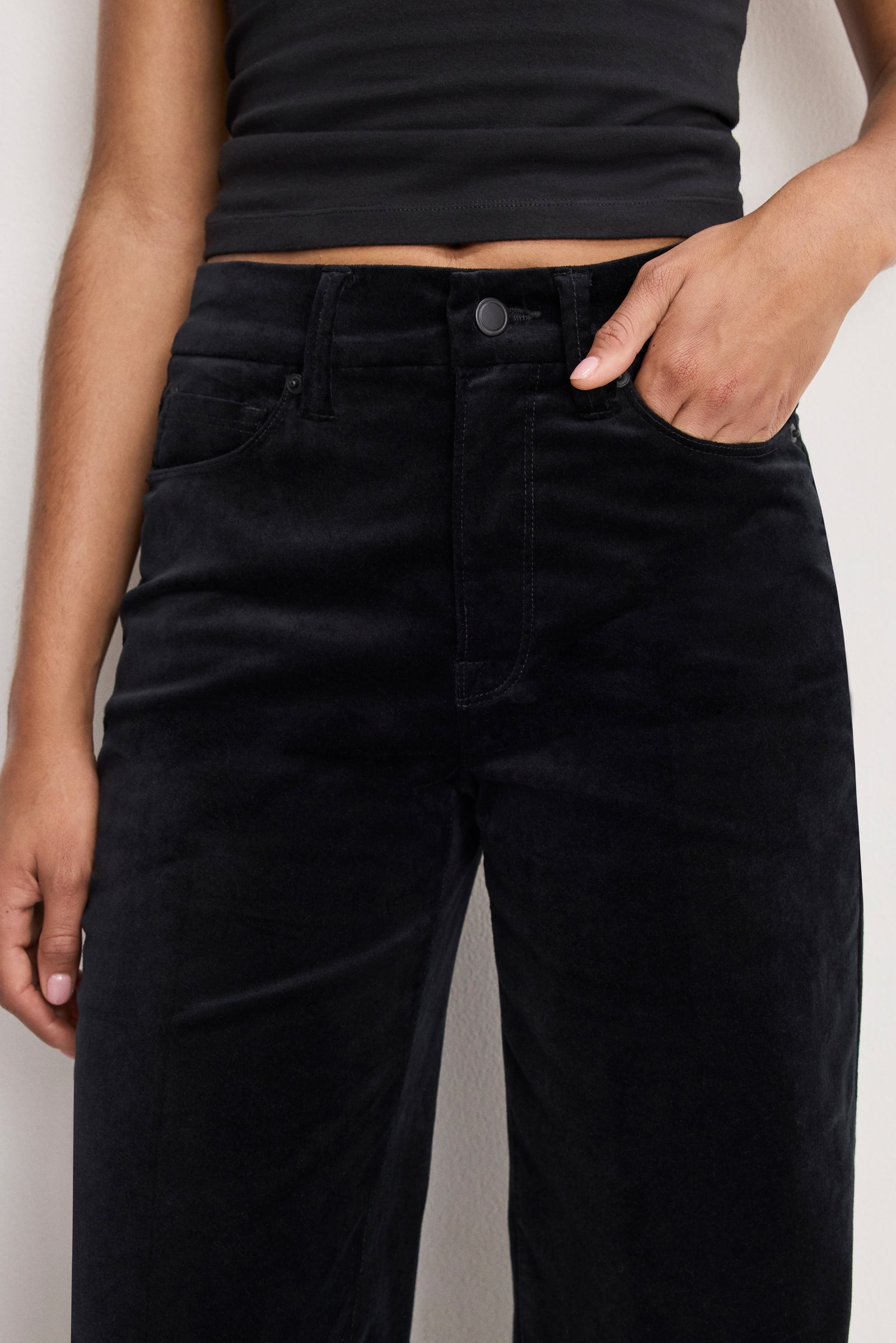 VELVET GOOD WAIST PALAZZO  PANTS | BLACK001