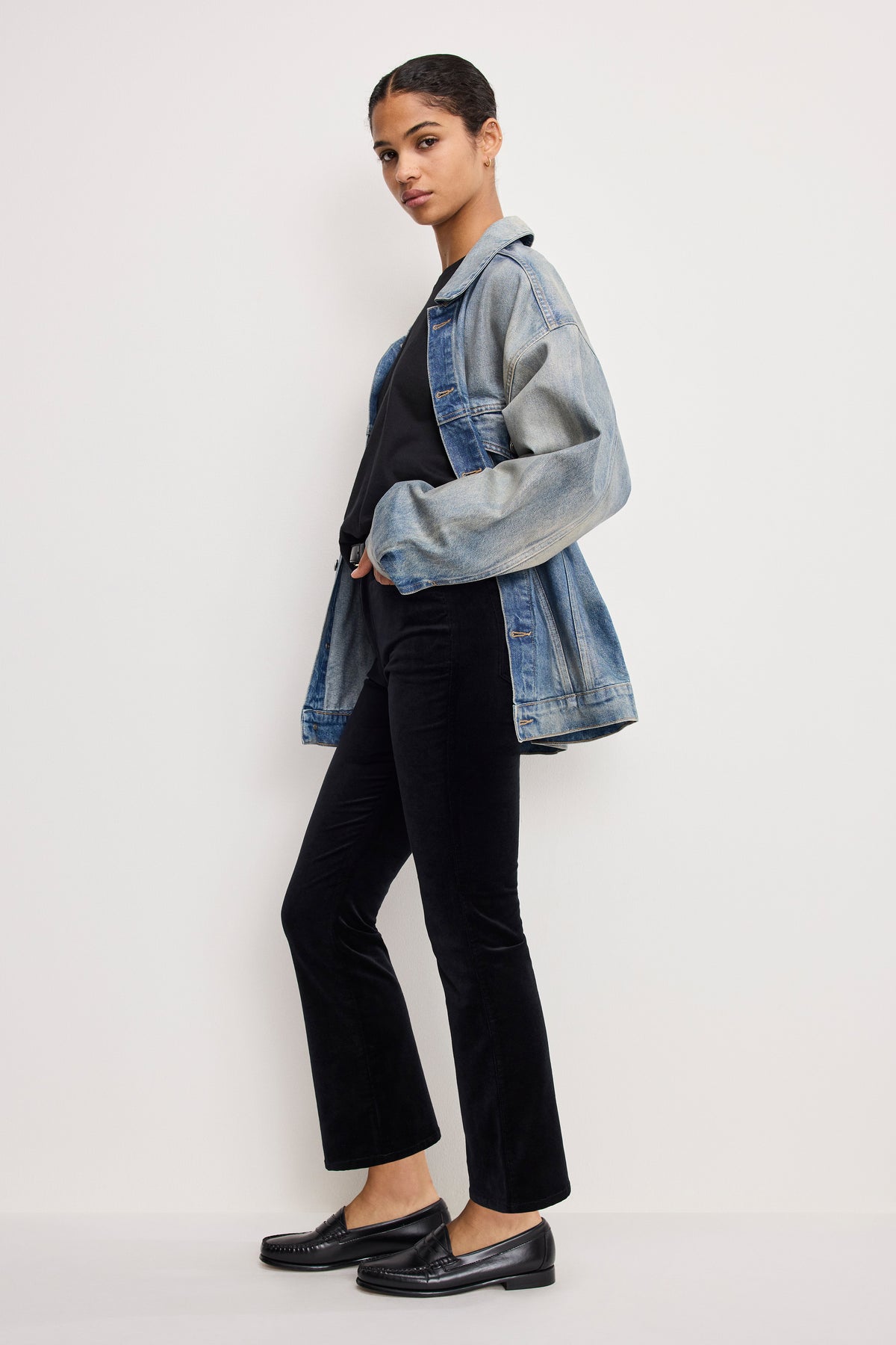 VELVET GOOD HIGH RISE KICK FLARE PANTS | BLACK001