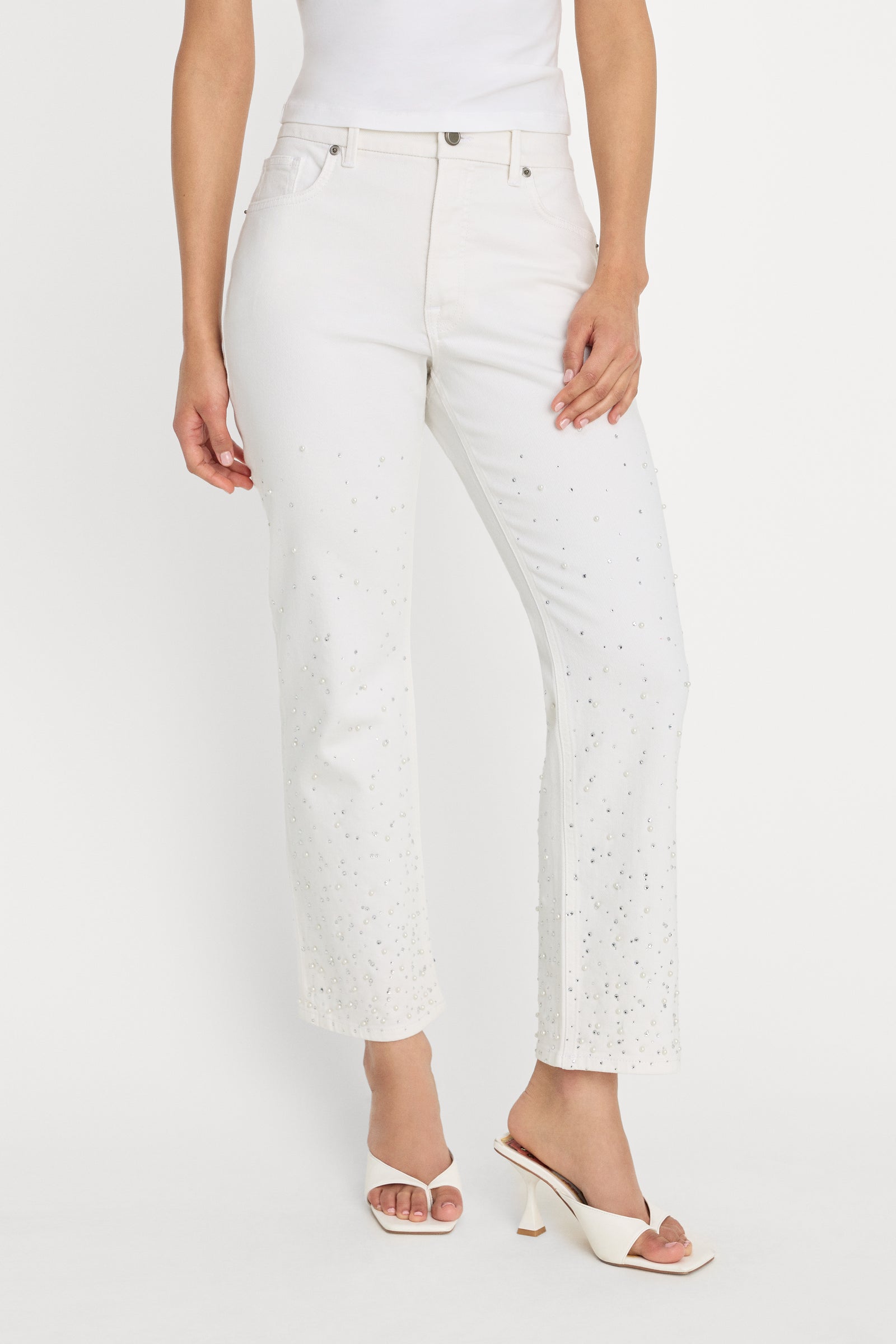 GOOD ICON STRAIGHT ANKLE PEARL JEANS | WHITE001