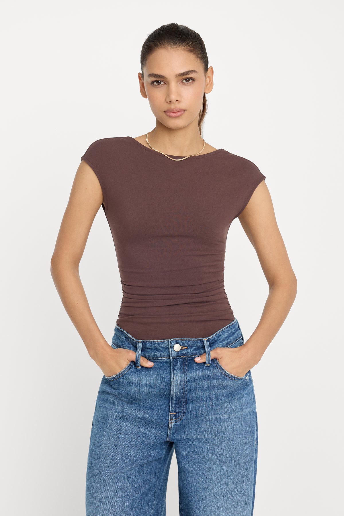 SUPER STRETCH OPEN BACK BODY SUIT | BITTER COCOA